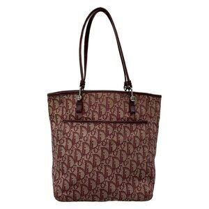 Auth DIOR/ChristianDior Trotteur - Bordeaux Cream Jacquard Leather Tote Bag